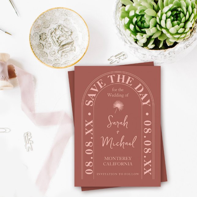 Convites Fan Palm Leaf Tropical Bright Summer Salvar Data (Criador carregado)