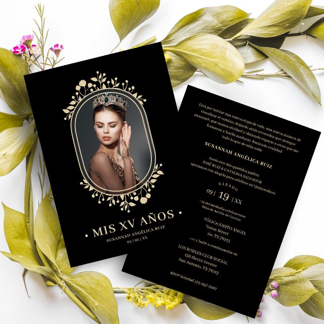 Convites Fancy Botanical Oval Frame Spanish Quinceañera (Criador carregado)