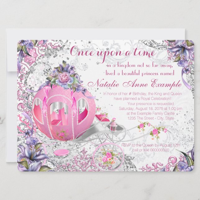 Convites Fancy Conto de Fadas Uma Vez Um Aniversário (Frente)