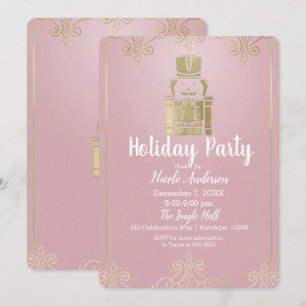 Convites Fancy Elegante Noz Nutcracker Festa de Férias Rosa