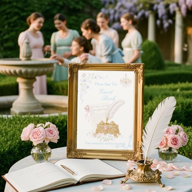 Convites Fancy Floral Regency Era Guest Book  Sign (Fancy Floral Regency Era Guest Book Sign)