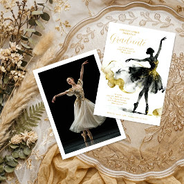 Convites Fancy Gold Black Watercolor Ballet Graduate TMF26