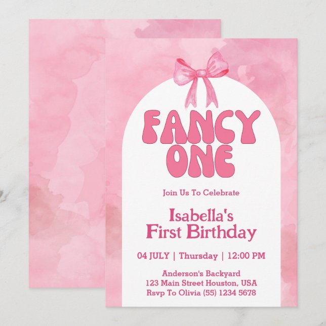 Convites Fancy One Arco Rosa Coquette Menina 1º Aniversário (Frente/Verso)