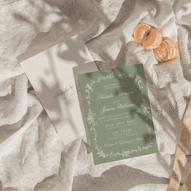 Convites Fancy Sage Green Floral Boho Botanical Wedding (Criador carregado)