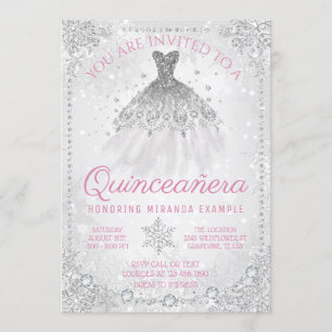 Convites Fancy Winter Wonderland Floco de Neve Quinceanera