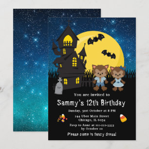 Convites Fantasia de Halloween Aniversário Lobisomem Azul