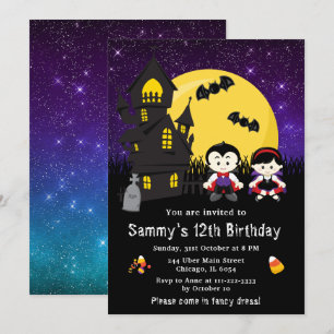 Convites Fantasia de Halloween Aniversário Vampiros Roxo