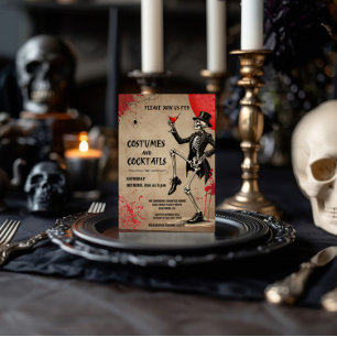 Convites Fantasia de Halloween Esqueleto Vintage para Adult