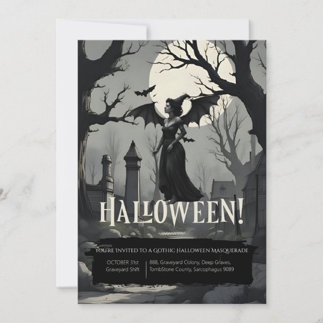 Convites Fantasia de Halloween Gótica Assustadora para Adul (Frente)