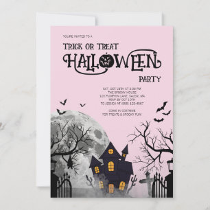 Convites Fantasia de Halloween Infantil Rosa para Festa de