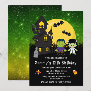 Convites Fantasia de Halloween para Aniversário Monstros Ve