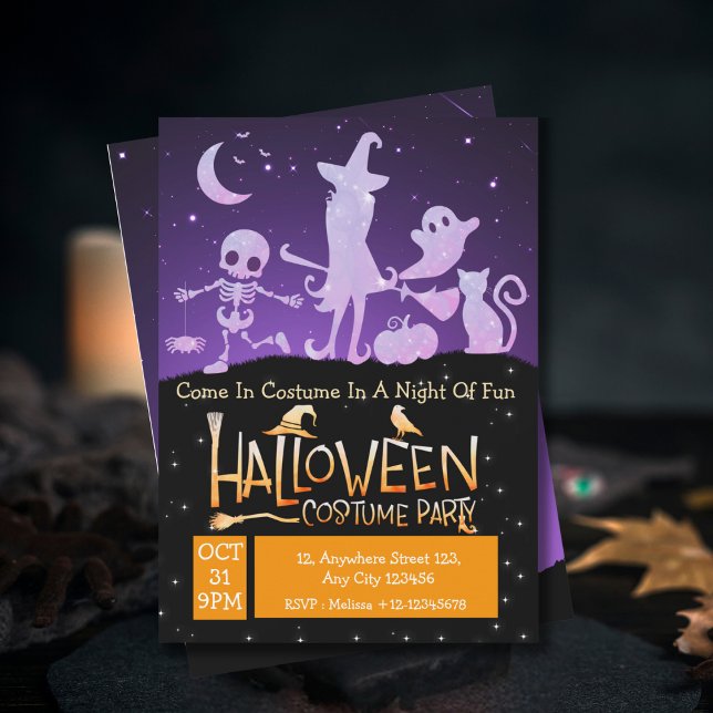 Convites Fantasia de Halloween Roxa Laranja Preta Moderna (Criador carregado)