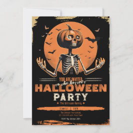 Convites Fantasia de Halloween Vintage Esqueleto de Abóbora