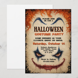 Convites Fantasia de Palhaço Mau para Festa de Halloween As