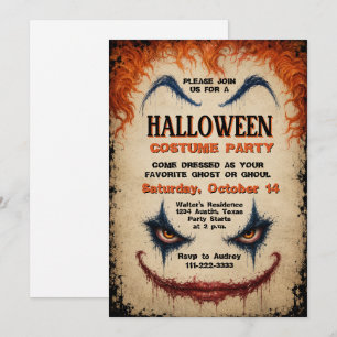 Convites Fantasia de Palhaço Mau para Festa de Halloween As