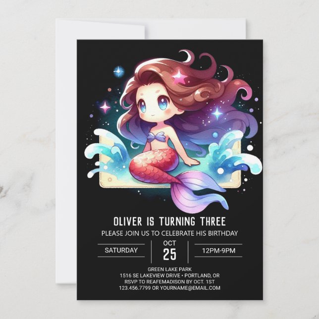 Convites Fantasia Encantada Sereia Aniversário (Frente)