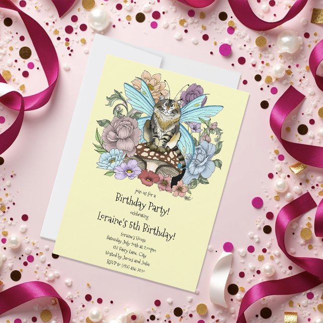 Convites Fantasia Floral de Gato Fada Tabby Pastel Capricho (Criador carregado)