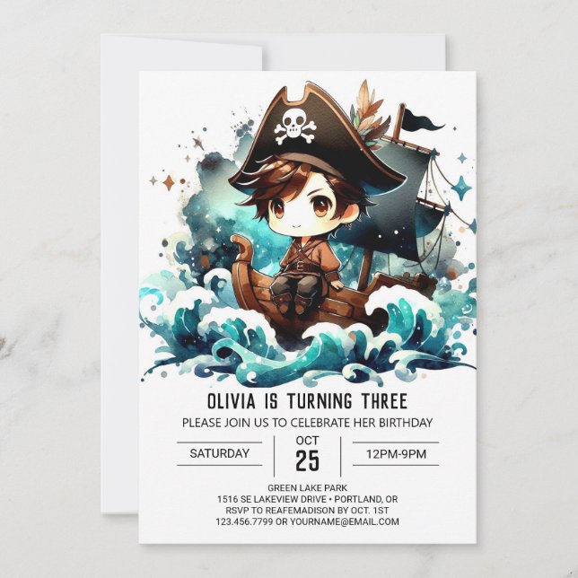 Convites Fantasia Mágica Pirata Birthday (Frente)