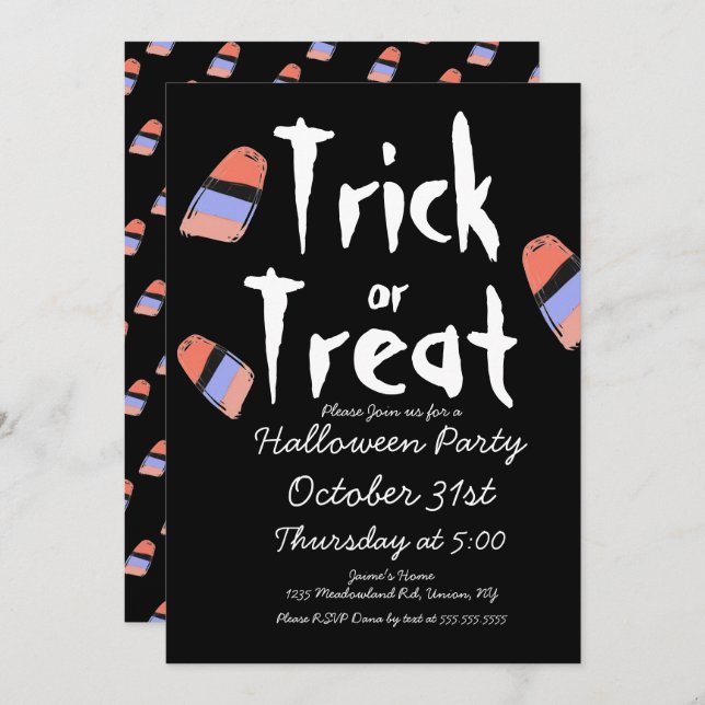 Convites Fantasias de Doces de Gostosuras ou Travessuras Pr (Frente/Verso)