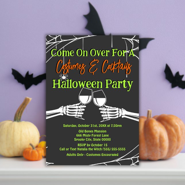 Convites Fantasias de Esqueleto Gótico de Halloween & Coque (Criador carregado)