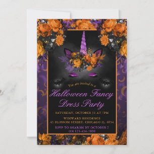 Convites Fantasias de Unicórnio Elegantes Flores de Hallowe