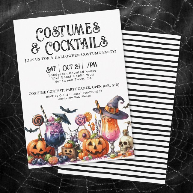 Convites Fantasias e Coquetéis Festa de Halloween (Costumes & Cocktails Halloween Party Invitation)