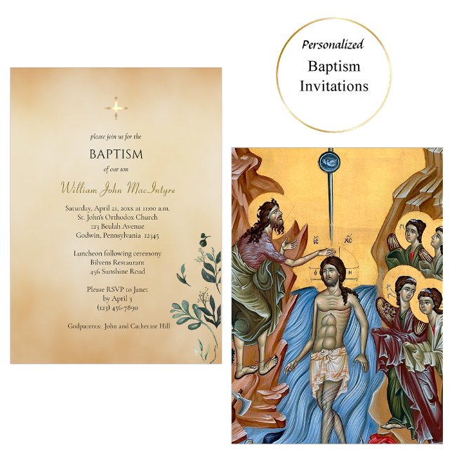 Convites Fantasiosa Parchment Verdejante Batismo Ortodoxo (Criador carregado)