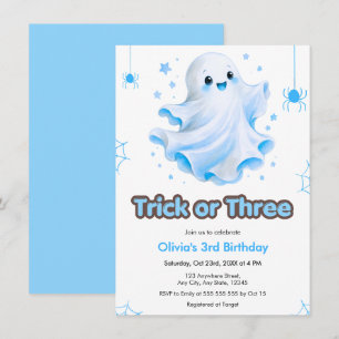 Convites Fantasma Azul Truque ou Três Aniversário de Hallow