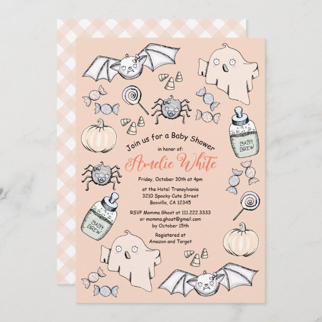 Convites Fantasma, Bat e Chá de fraldas de Halloween de ara (Frente/Verso)