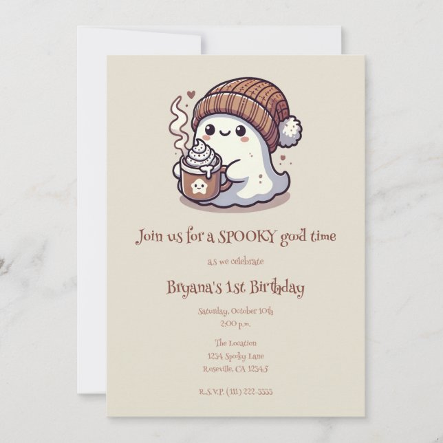 Convites Fantasma Bonita do Halloween em Queda Beanie & Cac (Frente)