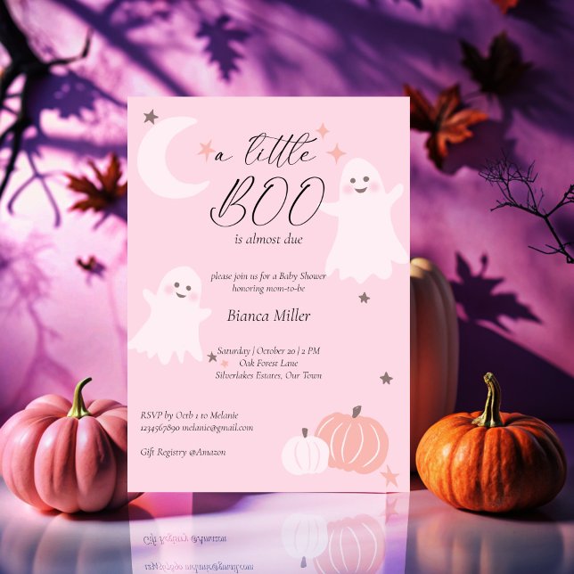 Convites Fantasma bonitinho rosa e macio do chá de fraldas  (Little boo Halloween baby shower soft pink cute baby ghost invitation template instant download)