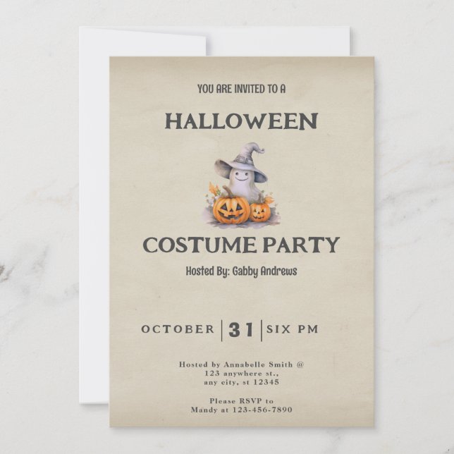 Convites Fantasma com Jack-O' Lanternas Vintage Halloween (Frente)