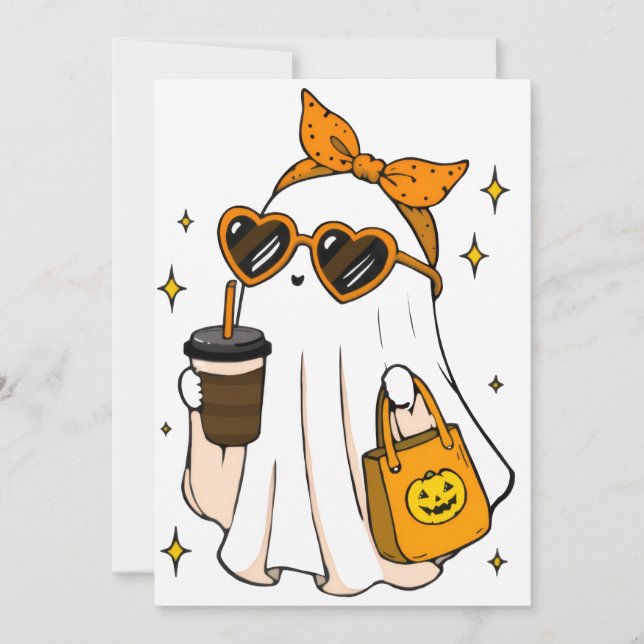 Convites Fantasma da Temporada Assustadora Fofa com Café Ge (Frente)