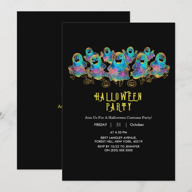 Convites Fantasma de Halloween Falso Brilho Fofo (Frente/Verso)