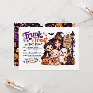 Convites Fantasma de Halloween Fofo & Amigos Trunk or Treat