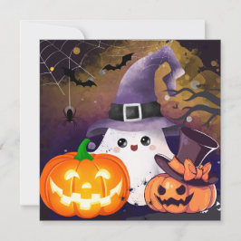 Convites Fantasma de Halloween Fofo com Chapéu de Bruxa e A