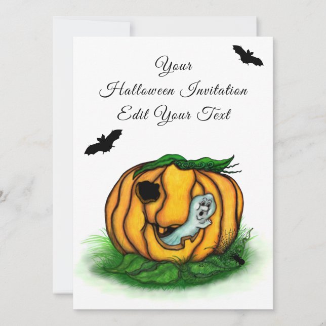 Convites Fantasma do Halloween, Bat, Ghost e Spider (Frente)