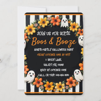 Convites Fantasma e Floral do Halloween 'Boos e Booze'