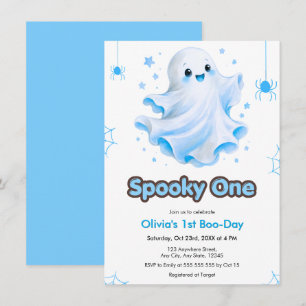Convites Fantasma Fofo Azul Assustador Um Aniversário de Ha