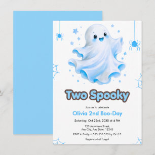 Convites Fantasma Fofo Azul Dois Aniversário de Halloween A