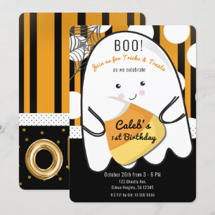 Convites Fantasma Fofo Boo Festa de Aniversário de 1 Um Ano