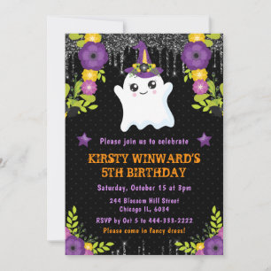 Convites Fantasma Fofo Floral Aniversário de Halloween