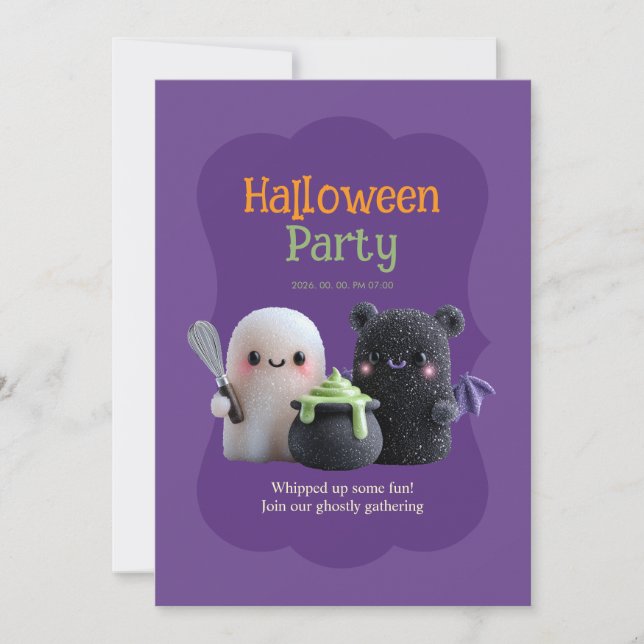 Convites Fantasma Fofo, Mas Doce Urso & Fantasma (Frente)