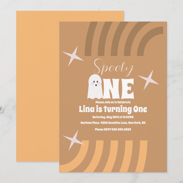 Convites Fantasma Groovy Assustador Aniversário de Hallowee (Frente/Verso)