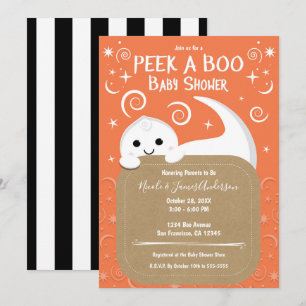 Convites Fantasma Peek A Boo Laranja Halloween Baby Shower 