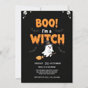 Convites Fantasma Voando na Broom Spooky Party Card