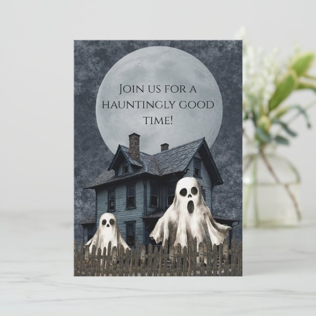 Convites Fantasmagóricos Fantasmas Brancos em um Fundo Asso (Em pé/Frente)