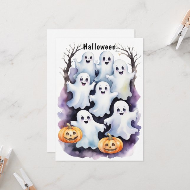 Convites Fantasmas bonitos com a Ilustração do Halloween de (Frente/Verso In Situ)