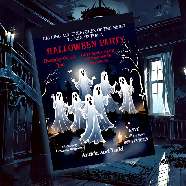 Convites Fantasmas Brancos Spooky na Festa do Halloween de  (Criador carregado)