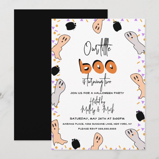 Convites Fantasmas de Halloween Nosso Pequeno Confete Boo (Frente/Verso)